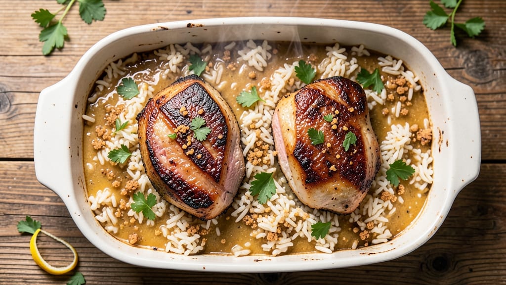 Baked Pork Chops and Rice Casserole Recipe: One-Pan Comfort with Golden Crisp Topping