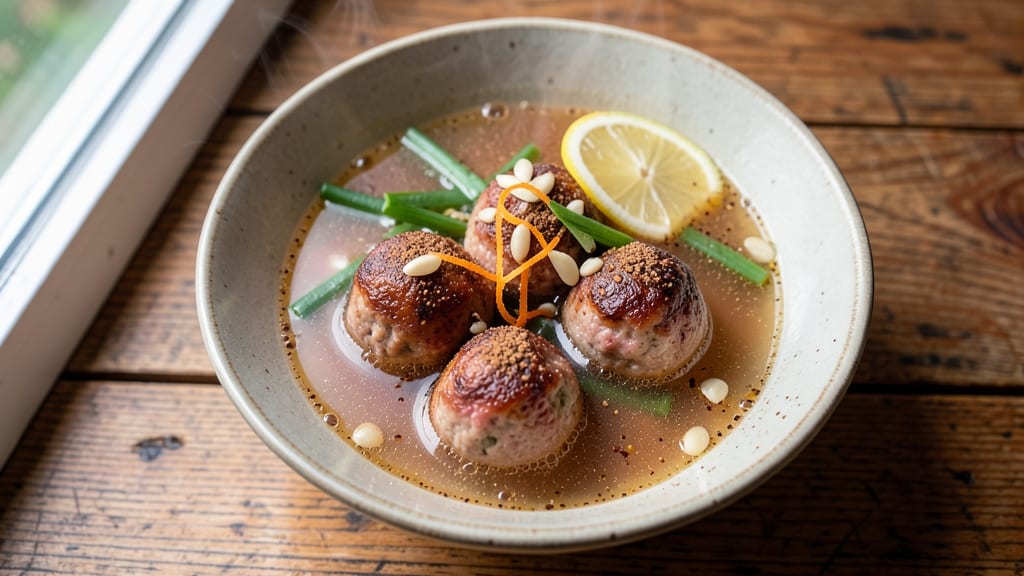 Asian Pork Meatballs Soup Recipe: Fragrant Five-Spice Broth with Silky Noodles